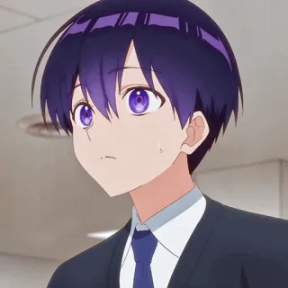 👾 18f33ec1 anime, menino, cabelo roxo, terno, gravata, envergonhado telegram sticker