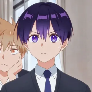 👾 c75399ce Anime, Personagem, Retrato, Cabelo roxo, Uniforme, Menino telegram sticker