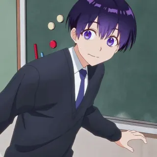 👾 cbc419e5 Anime, Personagem, Menino, Cabelo roxo, Uniforme escolar telegram sticker