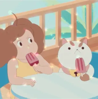 🥯 770edc50 kreskówka, lód na patyku, kot, lato, animacja, dziewczyna, słodki telegram sticker