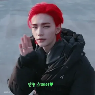 🪡 f5ec06c3 안뇽 스페이♥ person, man, red hair, jacket, Korean telegram sticker