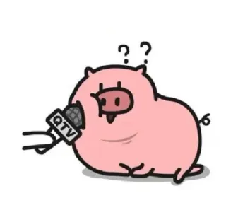 ✨ 593e5ee6 QTV pig, cartoon, microphone, interview, question marks, cute, animal telegram sticker