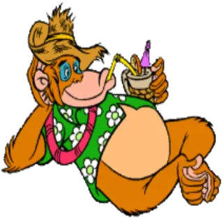 🍹 154b52f6 aap, cartoon, tropisch, ontspannend, zomer, drinken whatsapp sticker