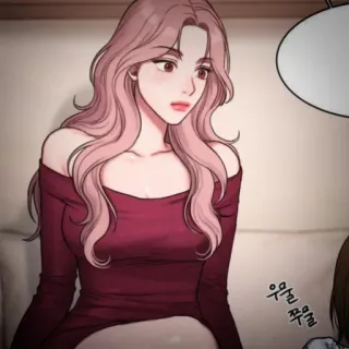 👙 51959e38 우물 쭈물 vrouw, jurk, bank, manhwa, gesprek telegram sticker