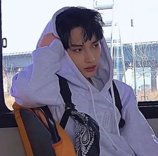 😐 2933996e pria, hoodie, potret, kasual, duduk telegram sticker