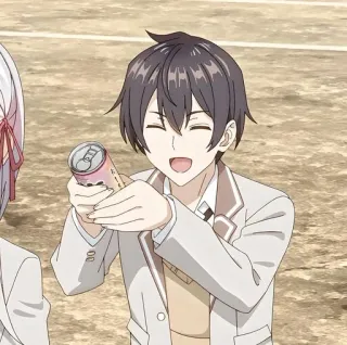 😀 530d7d78 anime, mỉm cười, nước uống, lon, đồng phục học sinh telegram sticker