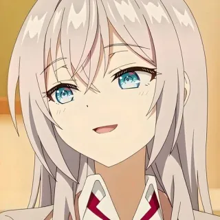 😀 76015b66 anime, cô gái, mỉm cười, dễ thương, mắt xanh, tóc bạc telegram sticker