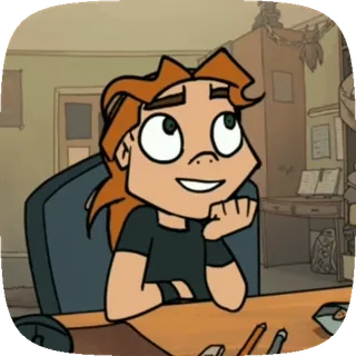 🐱 1f21c3c0 kartun, karakter, ilustrasi, tersenyum, kantor, meja telegram sticker