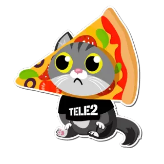 ☹ 9f2ee5b9 TELE2 猫, 披萨, Tele2, 贴纸, 卡通 telegram sticker