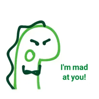 ✨ 14c954dc I'm mad at you! dinosaure, en colère, fou, dessin animé, vert, gribouillage, mignon, expression telegram sticker