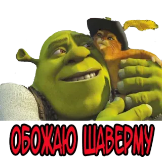 🙀 b3a64962 Shrek ОБОЖАЮ ШАВЕРМУ shrek, gatto, film, divertente telegram sticker