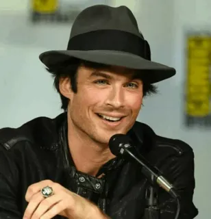 🖤 77ea5aea Ian Somerhalder acteur, man, portret, hoed, microfoon telegram sticker