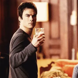 🖤 be4f4d74 Damon Salvatore The Vampire Diaries Vampier, Drinken, TV serie, Bovennatuurlijk, Man telegram sticker