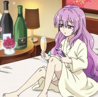 😲 355f6ec6 Anime, Meisje, Badjas, Wijn, Champagne, Slaapkamer telegram sticker