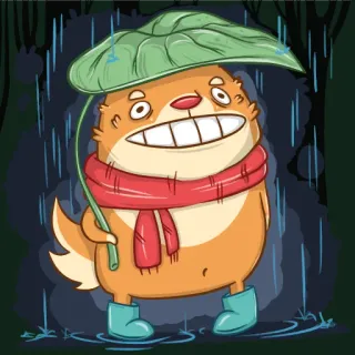 🌲 06910cd6 животное, мультфильм, дождь, лист, шарф, милый, выдра telegram sticker