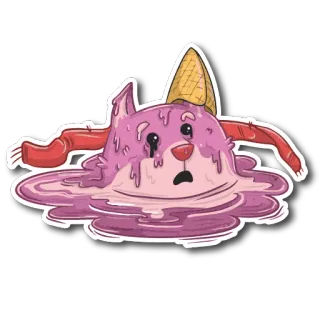 😣 878fdac0 мороженое, кот, расстаявший, грустный, десерт, мультфильм telegram sticker