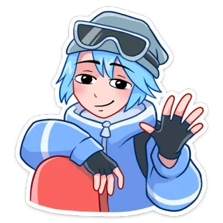 👋 302c1b88 anime, cartoon, character, blue hair, winter clothing, gloves, snowboard telegram sticker