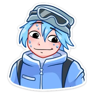 😓 90bf1c56 anime style, cartoon, character, sweat, blue hair, goggles, hoodie telegram sticker