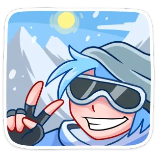 🤳 b1781fd6 cartoon, winter, snow, mountains, skiing, peace sign, character, cartoon character, glasses telegram sticker