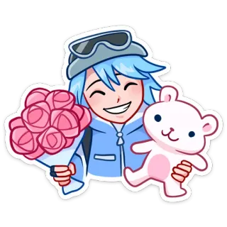 💐 d7b0861e cartoon, anime, character, teddy bear, flowers, bouquet, gift telegram sticker