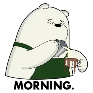 😣 de66e62d Ice Bear We Bare Bears MORNING. orso, caffè, mattina, carino, cartone animato, orso bianco telegram sticker