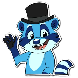 😀 056cd334 raccoon, cartoon, hat, animal, blue, waving whatsapp sticker