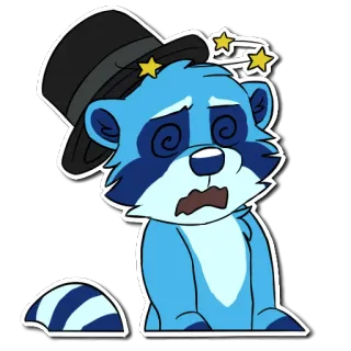 😨 1001ef78 raccoon, cartoon, stars, dizzy, hat, blue whatsapp sticker
