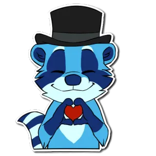 ❤ 2a8ca775 raccoon, animal, top hat, heart, love, cute, cartoon whatsapp sticker