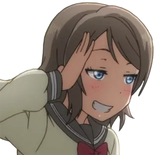 😏 2d61c845 애니메이션 소녀, 교복, 미소, 만화, 갈색 머리, 파란 눈, 인사 telegram sticker