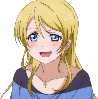 😕 bad54d63 Eli Ayase Love Live! 애니메이션 여자, 금발 머리, 파란 눈, 귀여운, 캐릭터, 만화 telegram sticker