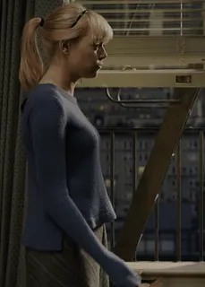 😧 36b826b4 Gwen Stacy The Amazing Spider-Man femme, Gwen Stacy, Spider-Man, blonde, pull, fenêtre telegram sticker