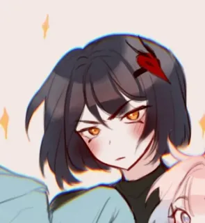 🌟 00b52fbb anime, cartoon, girl, short hair, blush, orange eyes telegram sticker