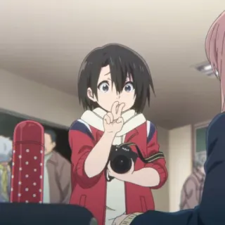 🍓 cbeb3f45 Anime, Mädchen, Friedenszeichen, Kamera, lächelnd, freundlich, Manga, Charakter telegram sticker