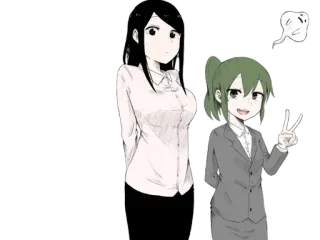 😂 46d02d5d animé, dessin animé, femme, bureau, fille, signe de paix telegram sticker