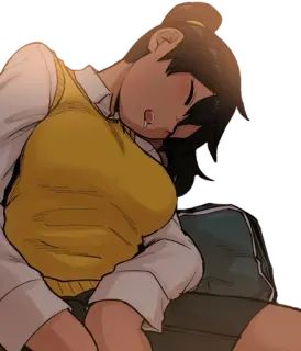 😂 75279c40 animé, fille, dormir, bave, fatigué, étudiante telegram sticker