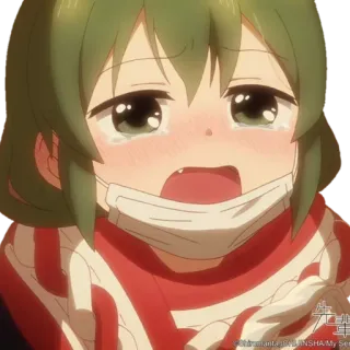 😂 e94a38f5 animé, pleurer, fille, triste, masque, écharpe, kawaii telegram sticker
