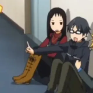 🎹 e1ed8bc6 anime, cartoon, characters, sitting, boots, glasses telegram sticker