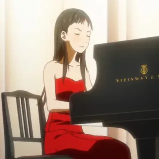 🎹 f885d7af woman, piano, music, red dress, classical music, Steinway & Sons telegram sticker