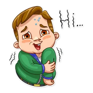 👋 9c502232 Hi... dessin animé, nerveux, salut, bonjour, maladroit, mignon whatsapp sticker