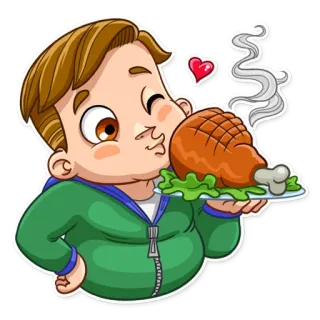 😘 e786f601 nourriture, dinde, dessin animé, garçon, repas, fête, vacances whatsapp sticker