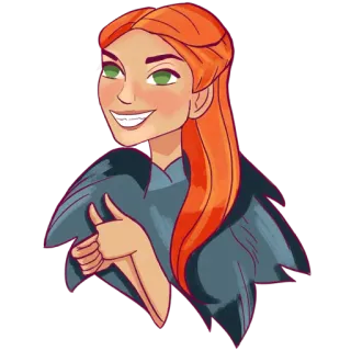 👍 c3b442fe mulher, cabelo ruivo, polegar para cima, desenho animado, personagem, menina telegram sticker