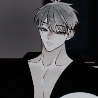 🩺 3138a8ee アニメスタイル, 男, シャツ開き, 鎖骨, 白髪 telegram sticker