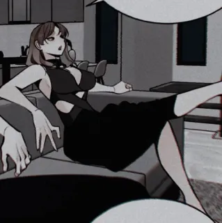 🍶 aca744e8 女性, ドレス, ソファー, 座る, ファッション, イラスト telegram sticker