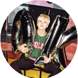 👌 d8161857 HOLIC Person, Luftballons, grünes Hemd, sitzend telegram sticker