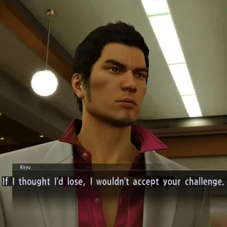 ๐ b2733490 Kiryu If I thought I'd lose, I wouldn't accept your challenge. video game, challenge, confidence, character telegram sticker