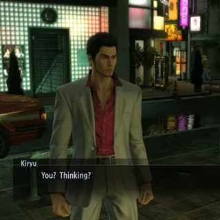๐ค cbc98eda Kiryu You? Thinking? videogame, suit, serious, Yakuza, Kiryu Kazuma telegram sticker
