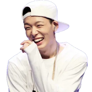 😂 395743c2 orang, pria, topi putih, senyum, tertawa, bahagia, korea telegram sticker