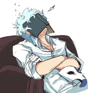 🌟 0a67a4c3 спящий, книга, маска, стул, аниме whatsapp sticker