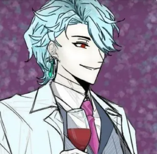 🤯 ad7a7ff0 аниме, персонаж, мужчина, вино, костюм, синие волосы whatsapp sticker