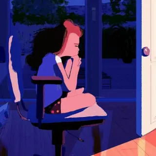 😔 31b52600 女の子, 座る, 椅子, 物思い, 悲しい, 窓, 屋内 telegram sticker